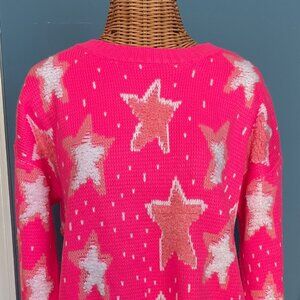 Sassy Shortcake Brilliant Pink Fuzzy Star Sweater Pullover.  S/M Oversized Fit.